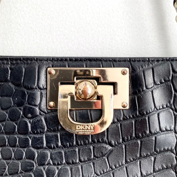 DKNY Croc Print Bag with Quilted Chain Straps - Picture 3 of 8